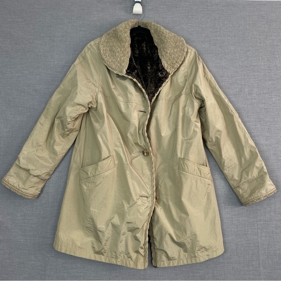 Reversible Coat Jolipel by Niedieck Size Med Button Up Winter Trench Faux Fur - Picture 2 of 12